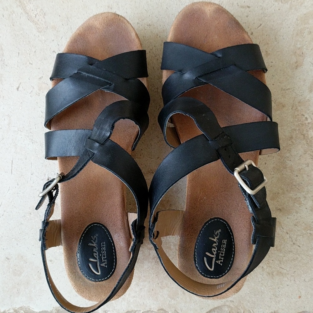 Clarks leather wedges